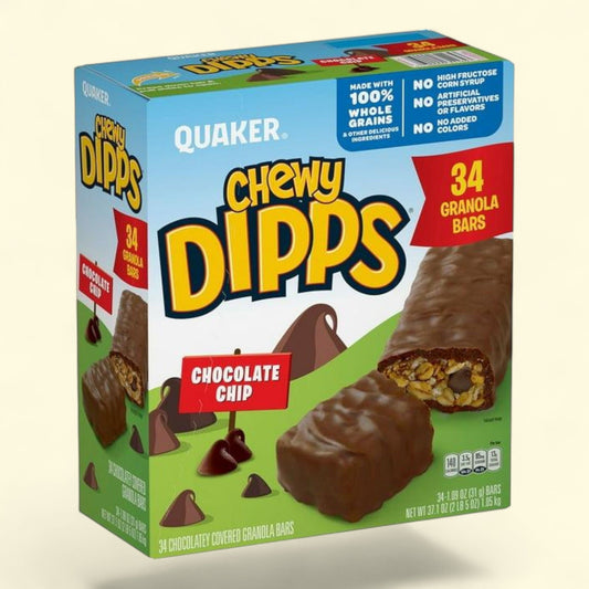 Quaker Chewy Dipps Granola Bars, Chocolate Chip, 34 pk.