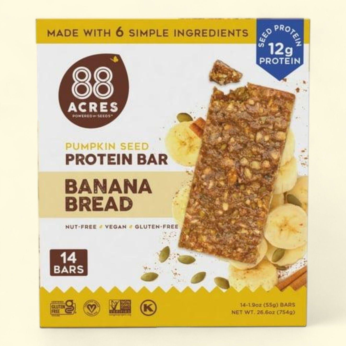 88 Acres Protein Bar, Banana Bread Pumpkin Seed, 14 ct.
