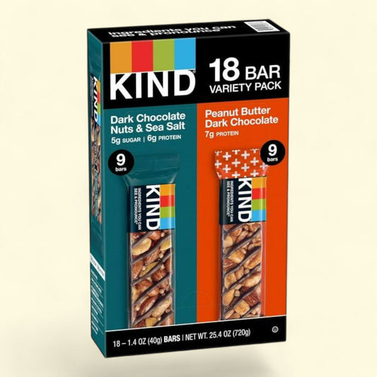 KIND Snack Bars Variety Pack, Dark Chocolate Nuts & Sea Salt and Peanut Butter Dark Chocolate, 18 ct.