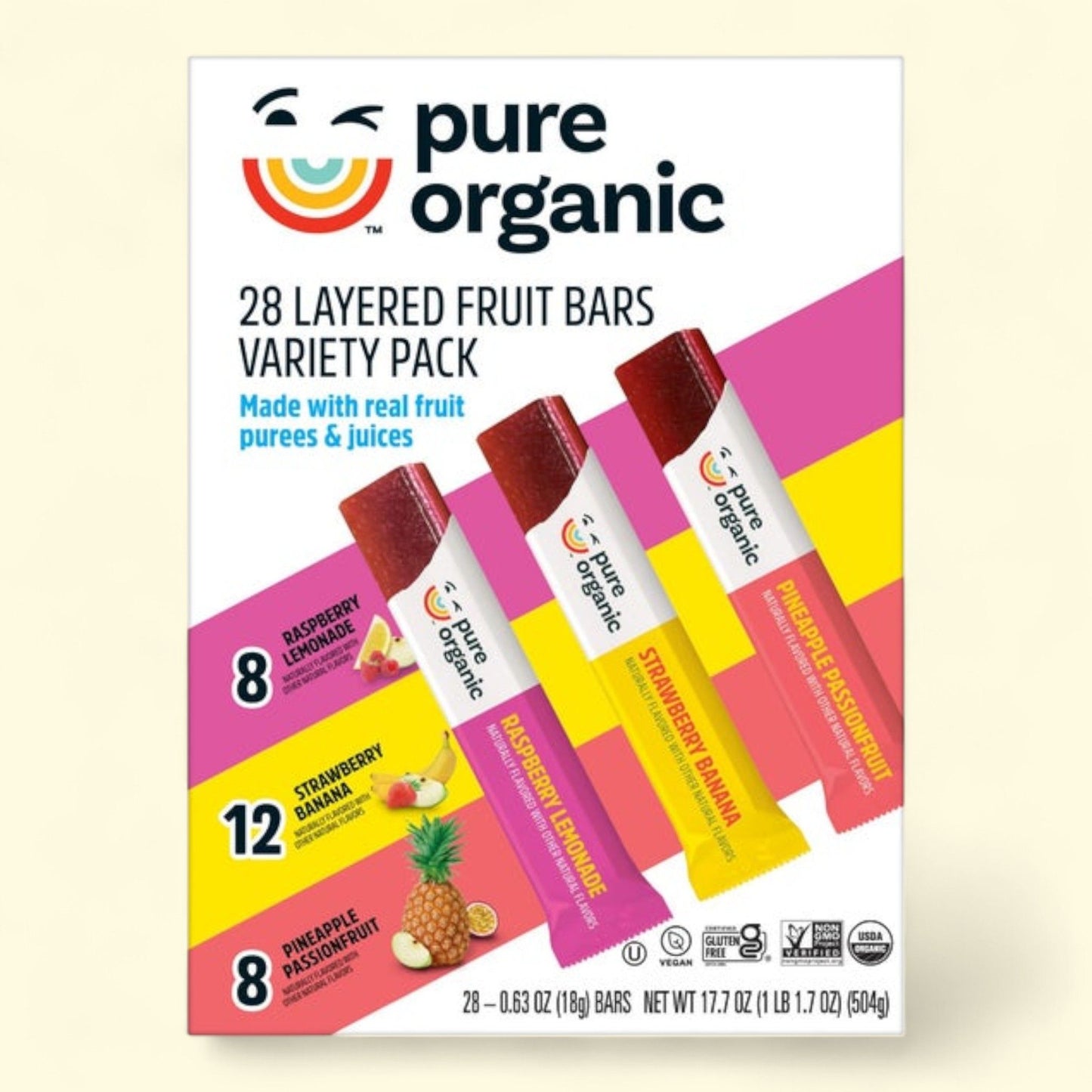 Pure Organic Layered Fruit Bars, Variety Pack, 0.63 oz, 28-count
