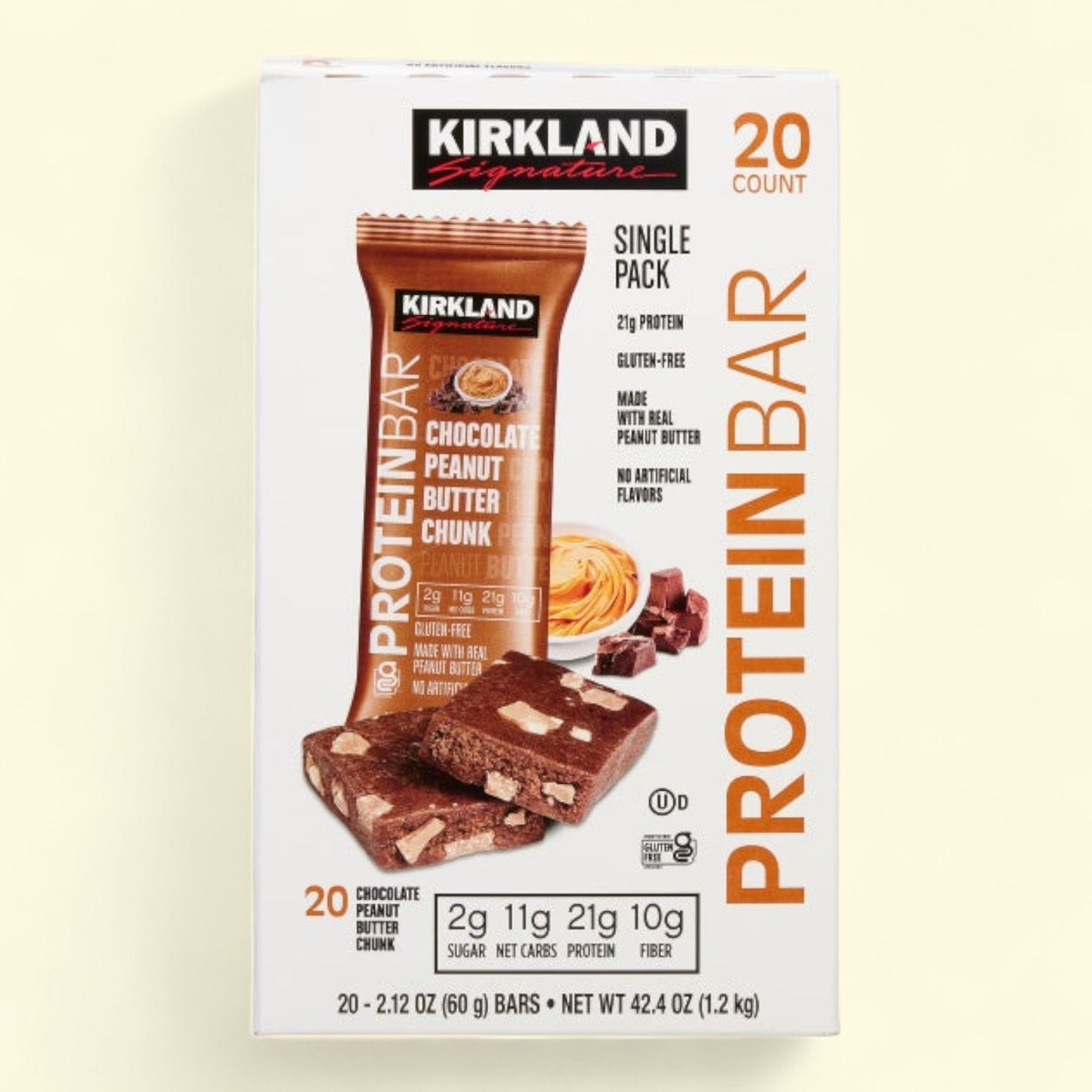 Kirkland Signature Protein Bars, Chocolate Peanut Butter Chunk, 2.12 oz, 20-count