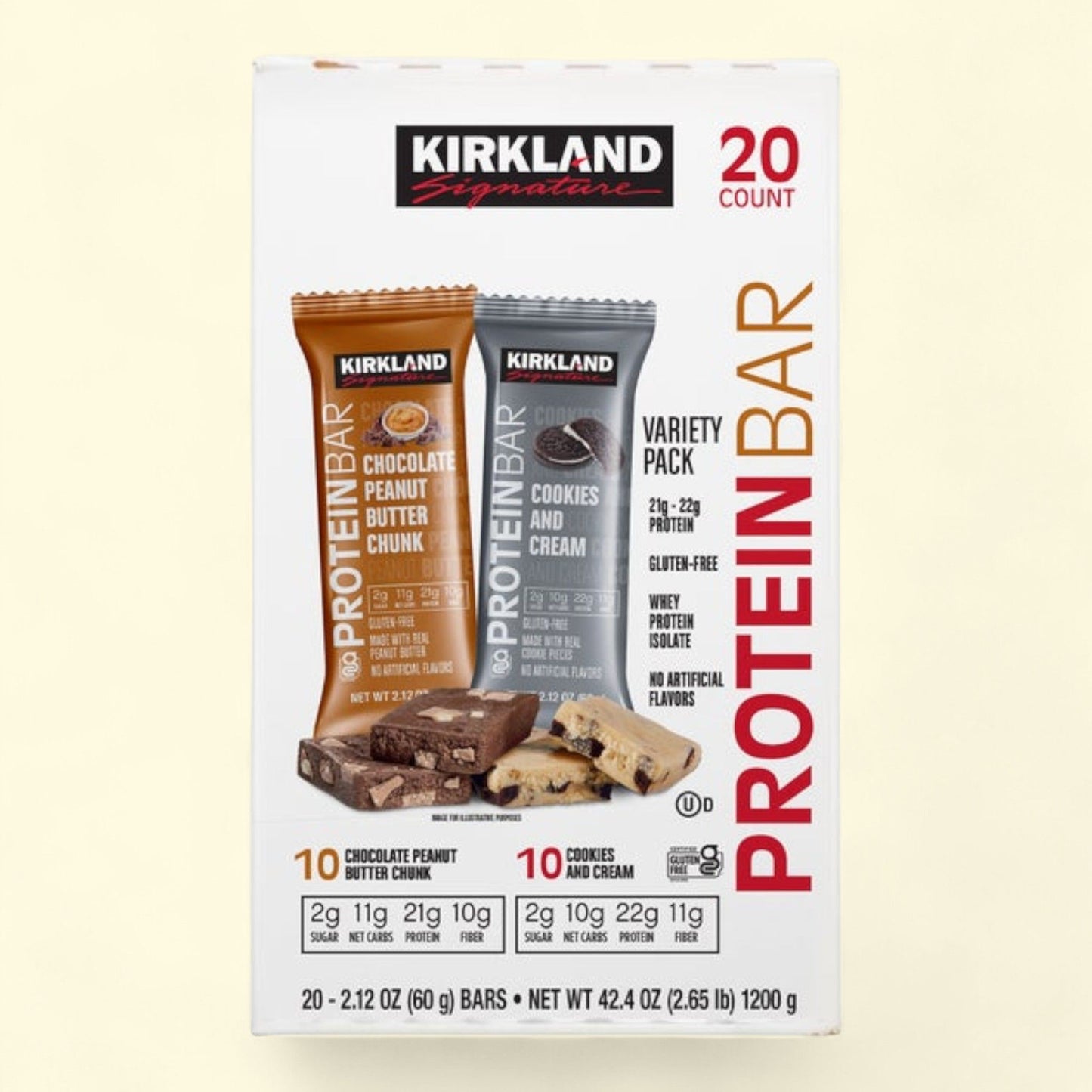 Kirkland Signature Protein Bar, Variety Pack, 2.12 oz, 20-count
