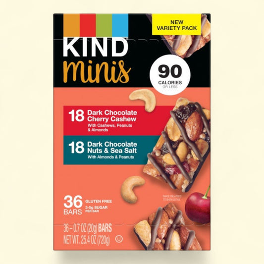 KIND Mini's Dark Chocolate Variety Pack, 0.7 oz, 36-count