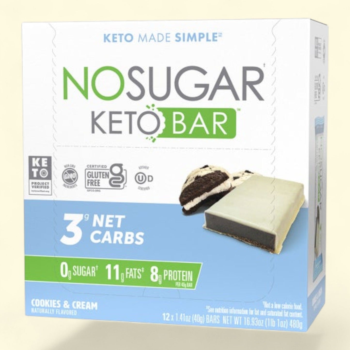 No Sugar Keto Bar, Cookies & Cream, 24 bars — authentic US product shipped worldwide by Treatspree