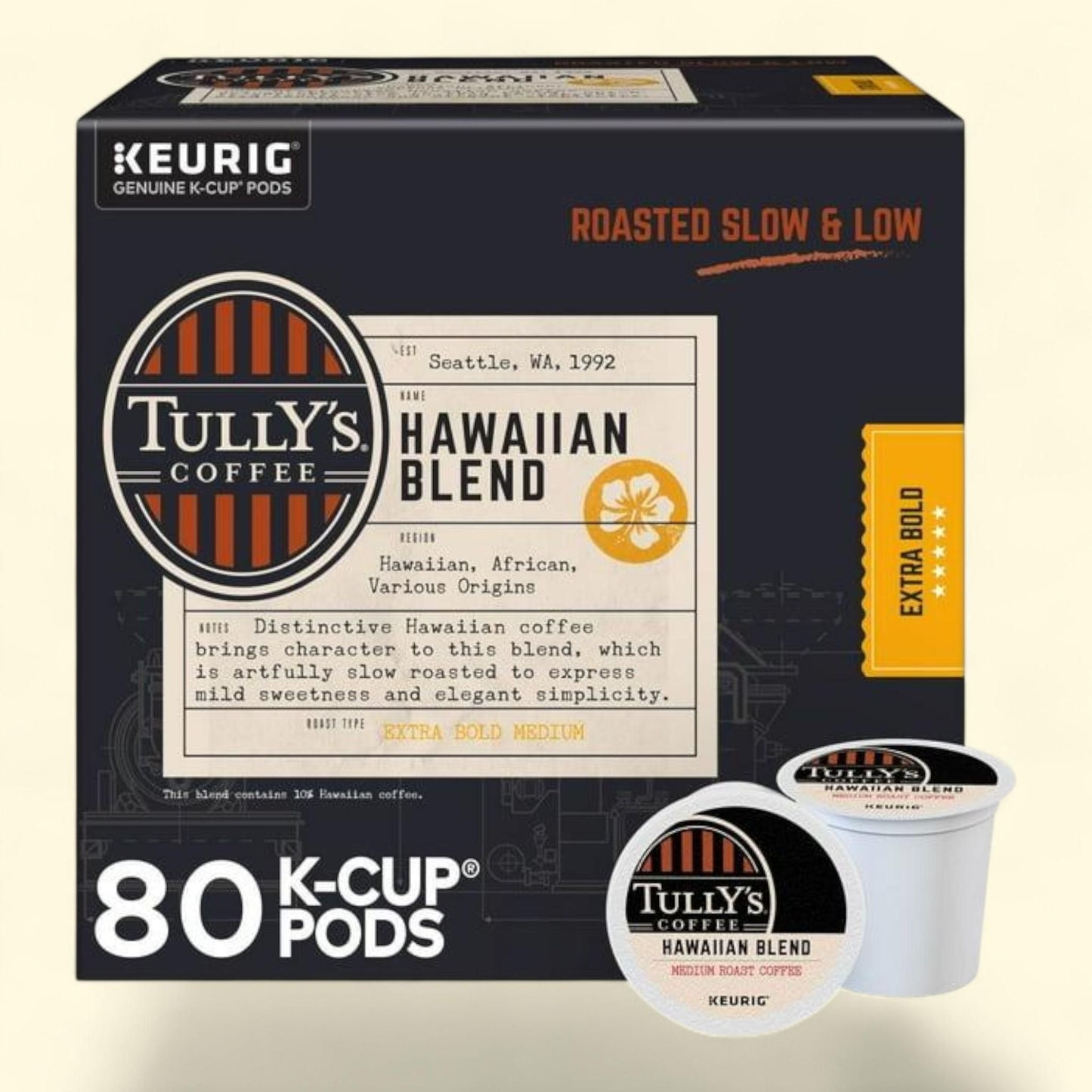 Tully's Coffee K-Cup Pods, Hawaiian Blend, 80 ct.