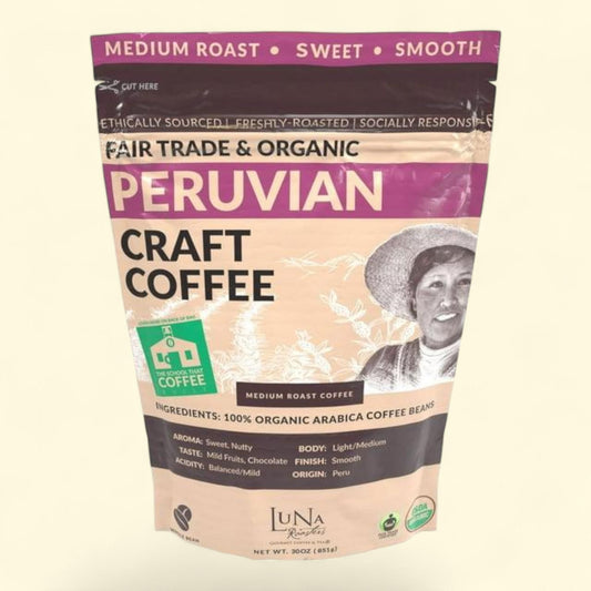 Luna Roasters Organic Peruvian Whole Bean Coffee, 30 oz.