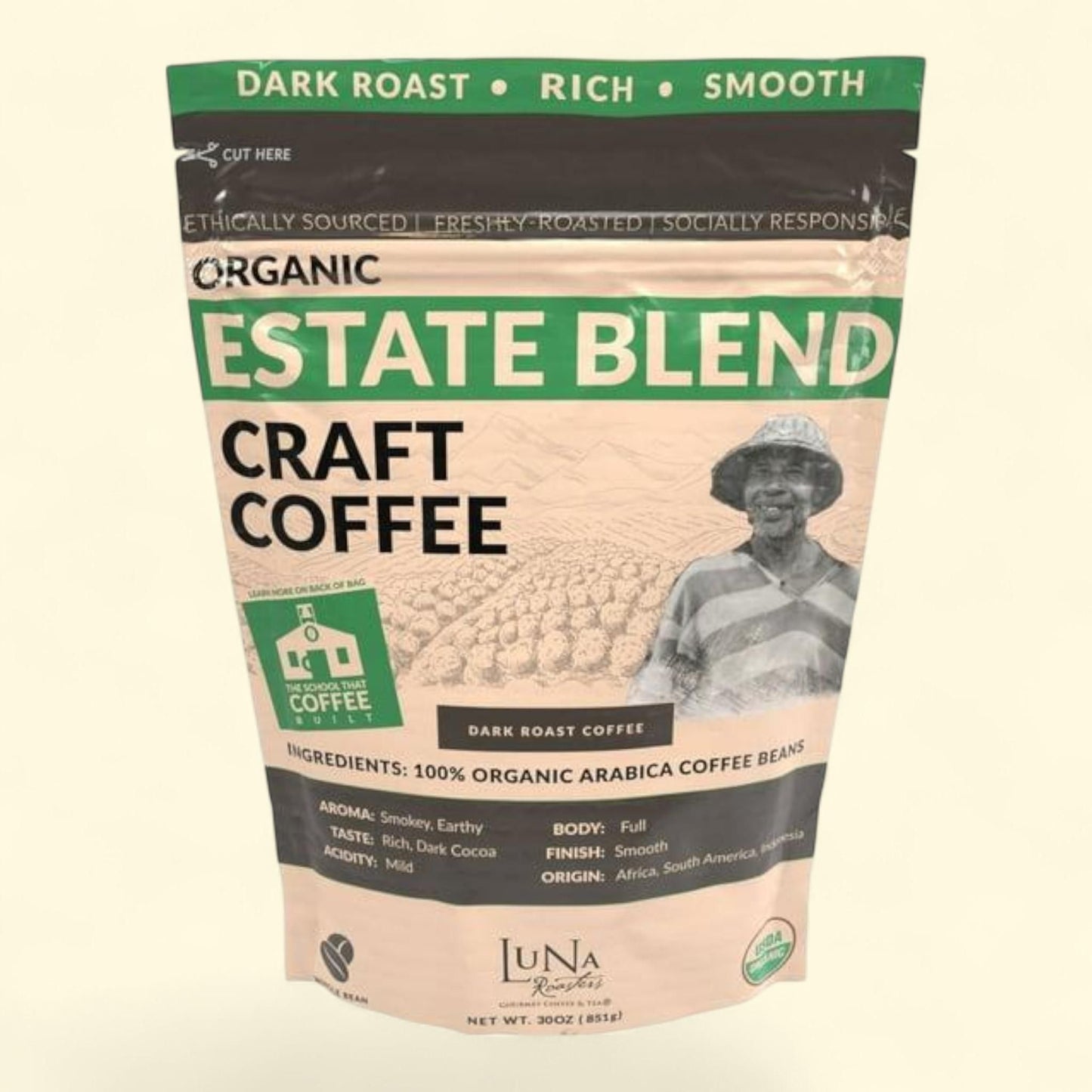 Luna Roasters Estate Blend Whole Bean Coffee, 30 oz.