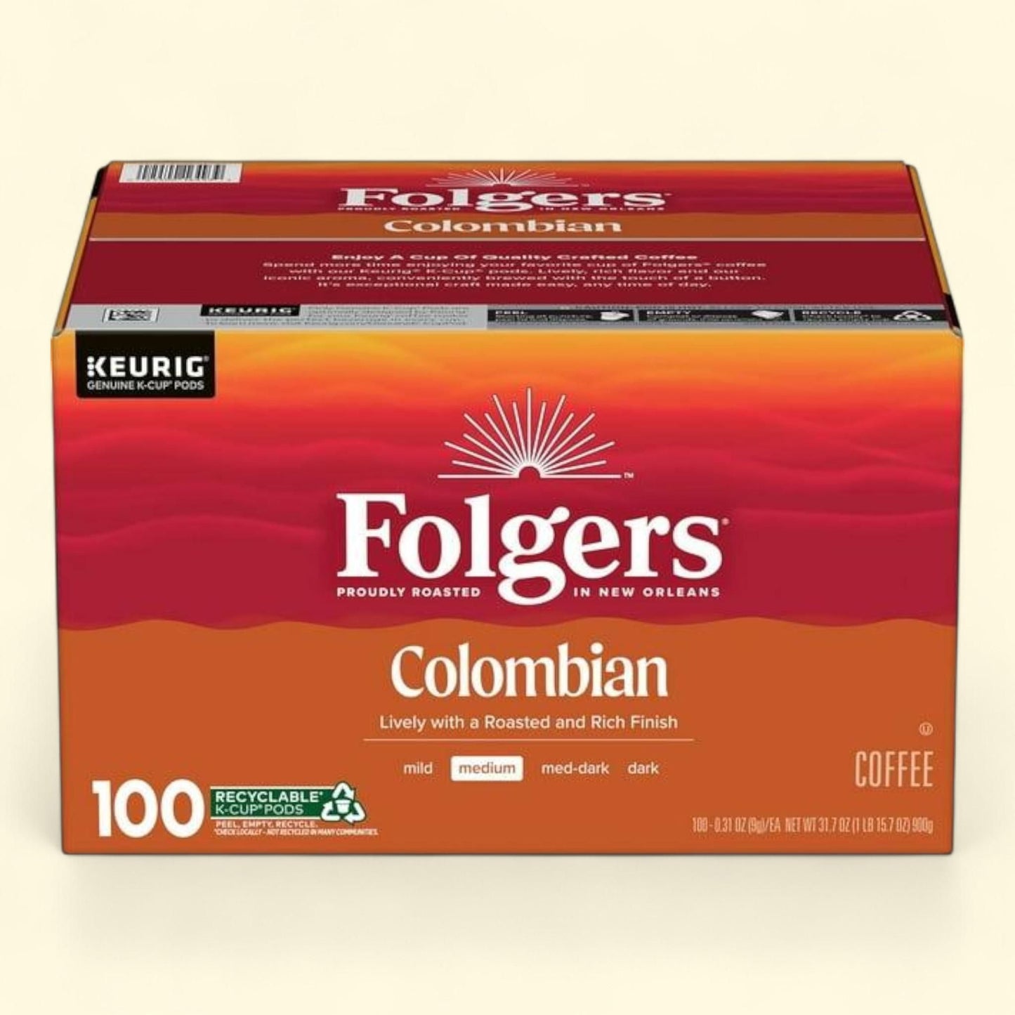 Folgers K-Cup Coffee Pods, 100% Colombian, 100 ct.