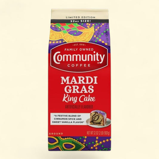 Community Coffee Ground Coffee, Mardi Gras King Cake, 32 oz.