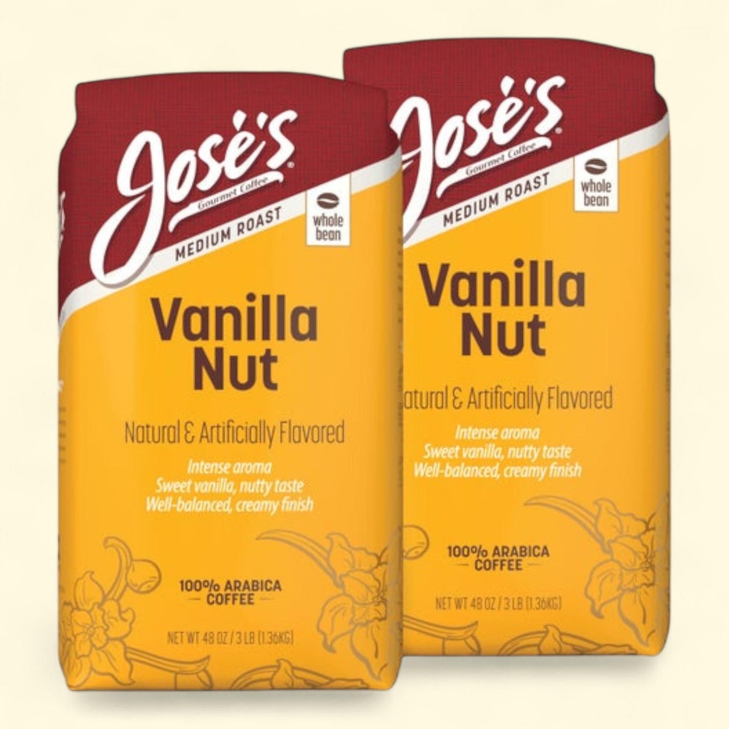 Jose's Vanilla Nut Whole Bean Coffee, 3 lb, 2-pack