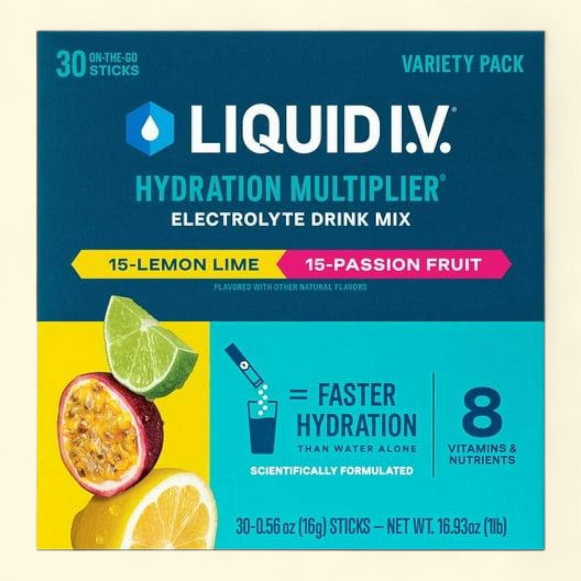 Liquid I.V. Hydration Multiplier Variety Pack, Lemon Lime & Passion Fruit, 30 ct.