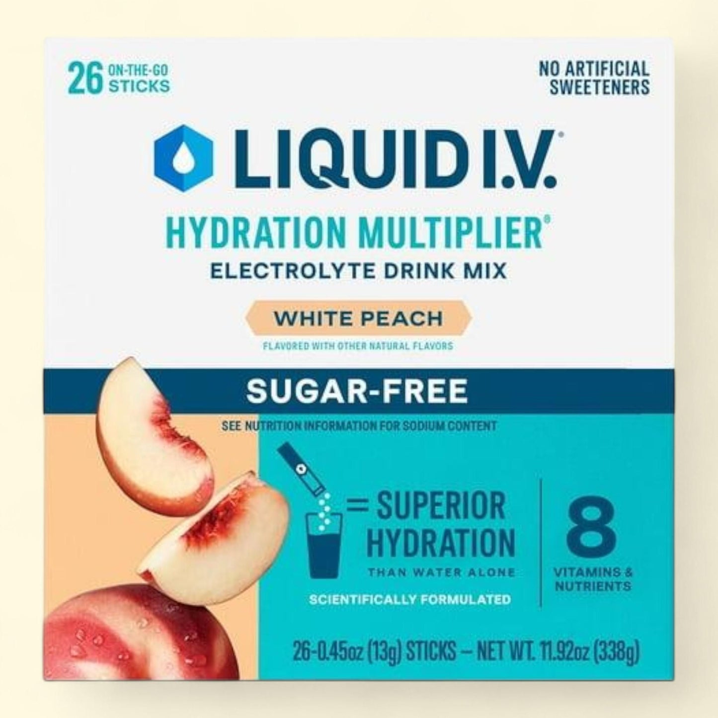 Liquid I.V. Hydration Multiplier Sugar-Free, White Peach, 26 ct.