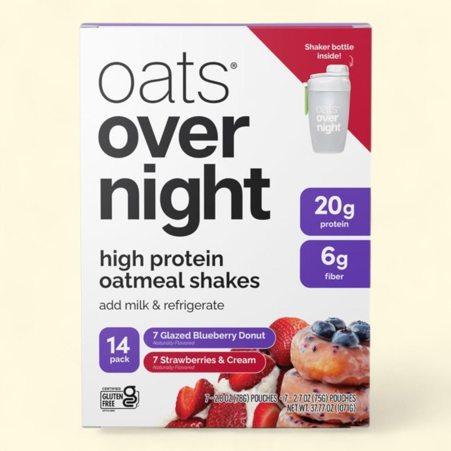 Oats Overnight VP, 20g Protein Shake, Blueberry Donut & Strawberries & Cream, 14-pack