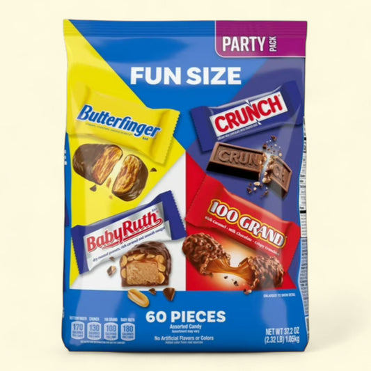Butterfinger, CRUNCH, Baby Ruth, 100 Grand, 60 Pack, Assorted Fun Size Chocolate Candy Bars, 37.2 oz