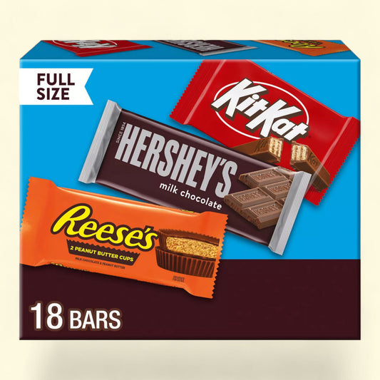 Assortiment de barres chocolatées au lait Reese's, Hershey's et Kit Kat, 18 pièces