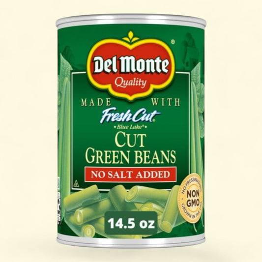 Del Monte No Salt Added Cut Green Beans, Canned Vegetables, 14.5 oz Can