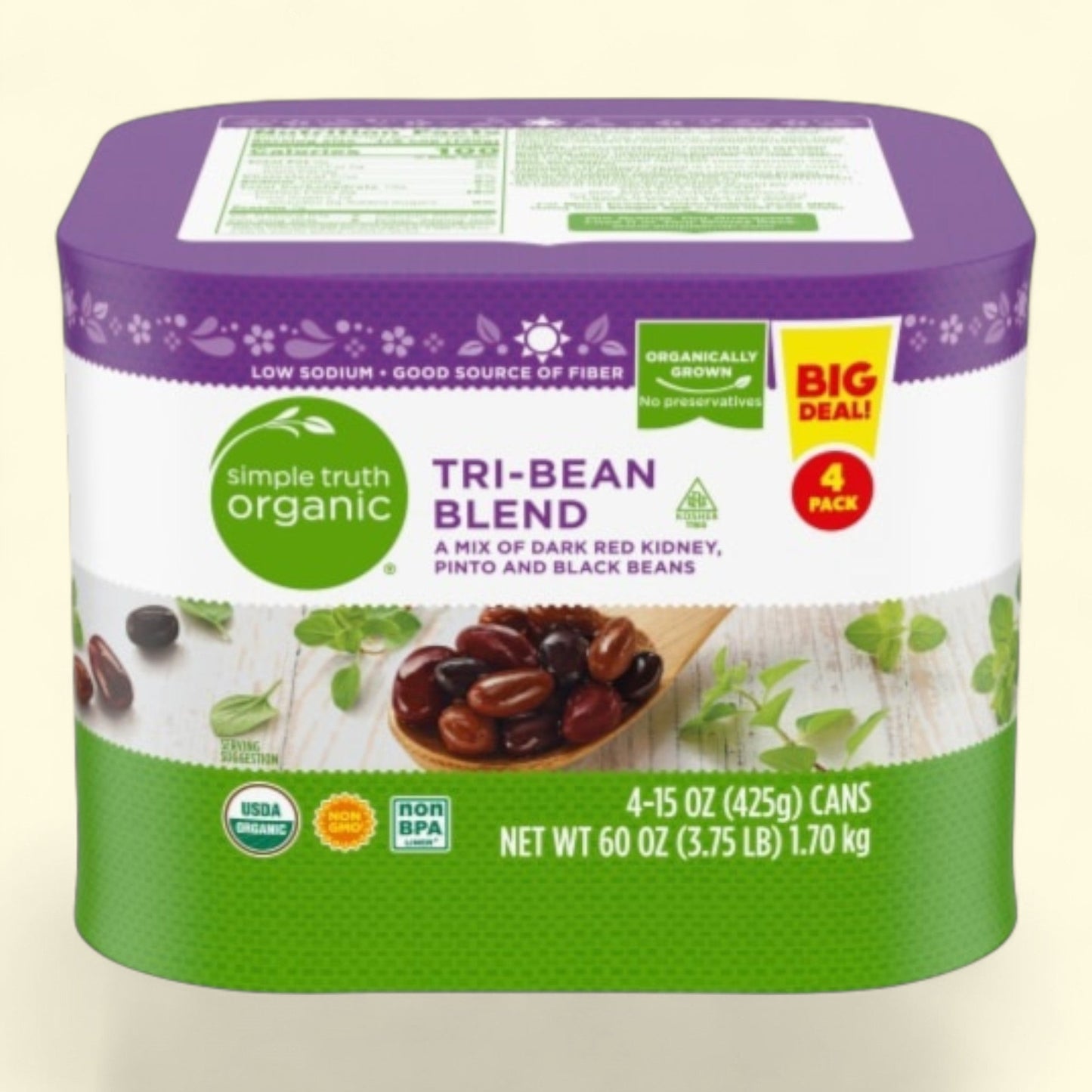 Simple Truth Organic, 3 Bean Blend, 4 count, 15 oz