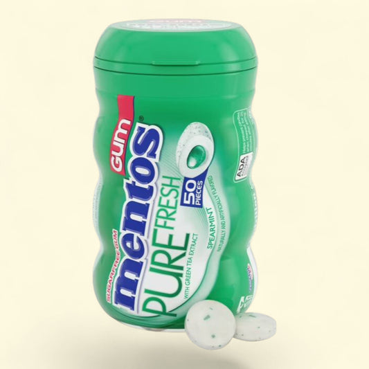 Mentos Gum Spearmint Chewing Gum, 50 Regular Size Pieces, Bottle