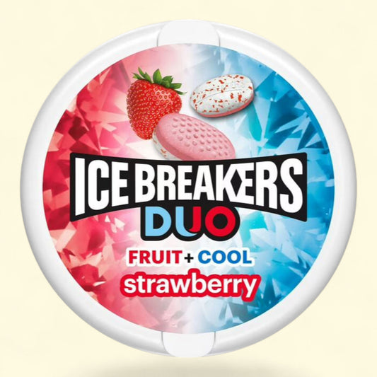 Ice Breakers Duo Fruit Plus Cool Strawberry Sugar Free Mints, 1.3 oz Tin