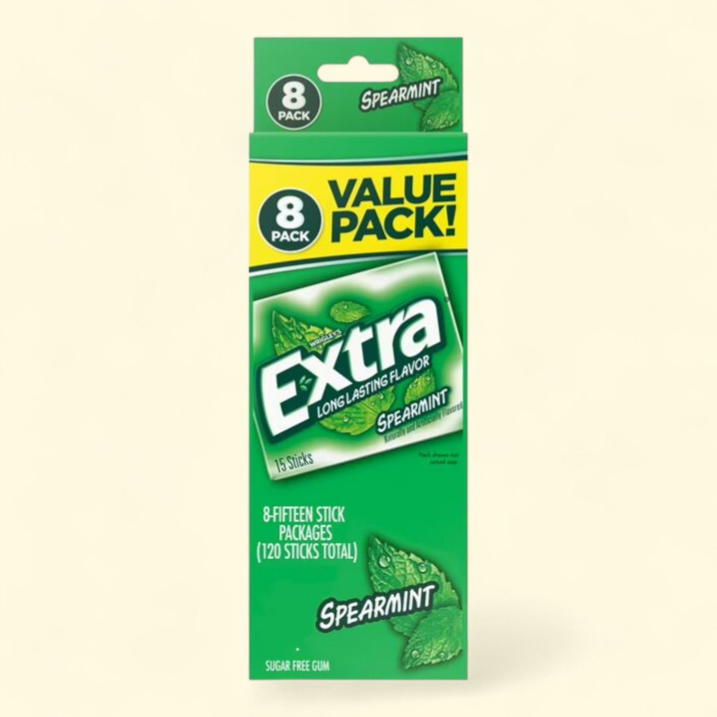 Extra Sugar Free Chewing Gum, Spearmint, 15 ct (8 Pack)