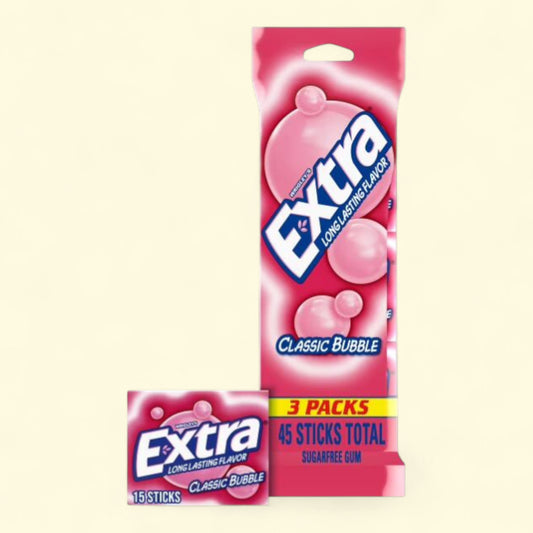 Extra Classic Bubble Sugar Free Chewing Gum, 15 Ct (3 pack)