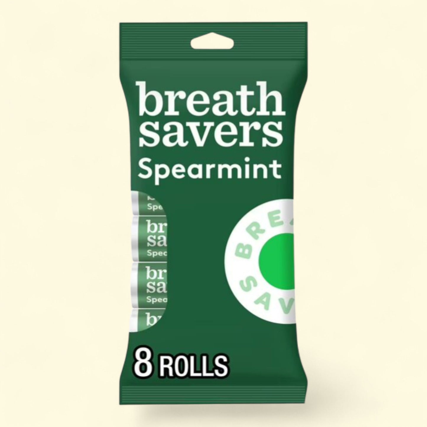 Breath Savers, Spearmint Flavored Sugar Free Breath Mints, Rolls 0.75 oz, 8 Count