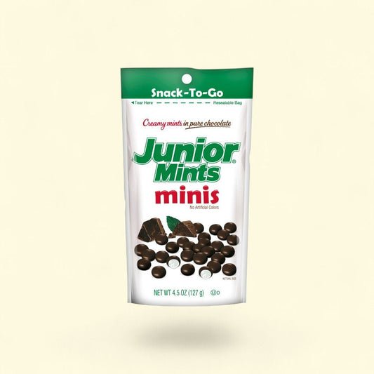 Junior Mints Mini Peppermint Patties, Dark Chocolate, 4.5oz Pouch — authentic US product shipped worldwide by Treatspree