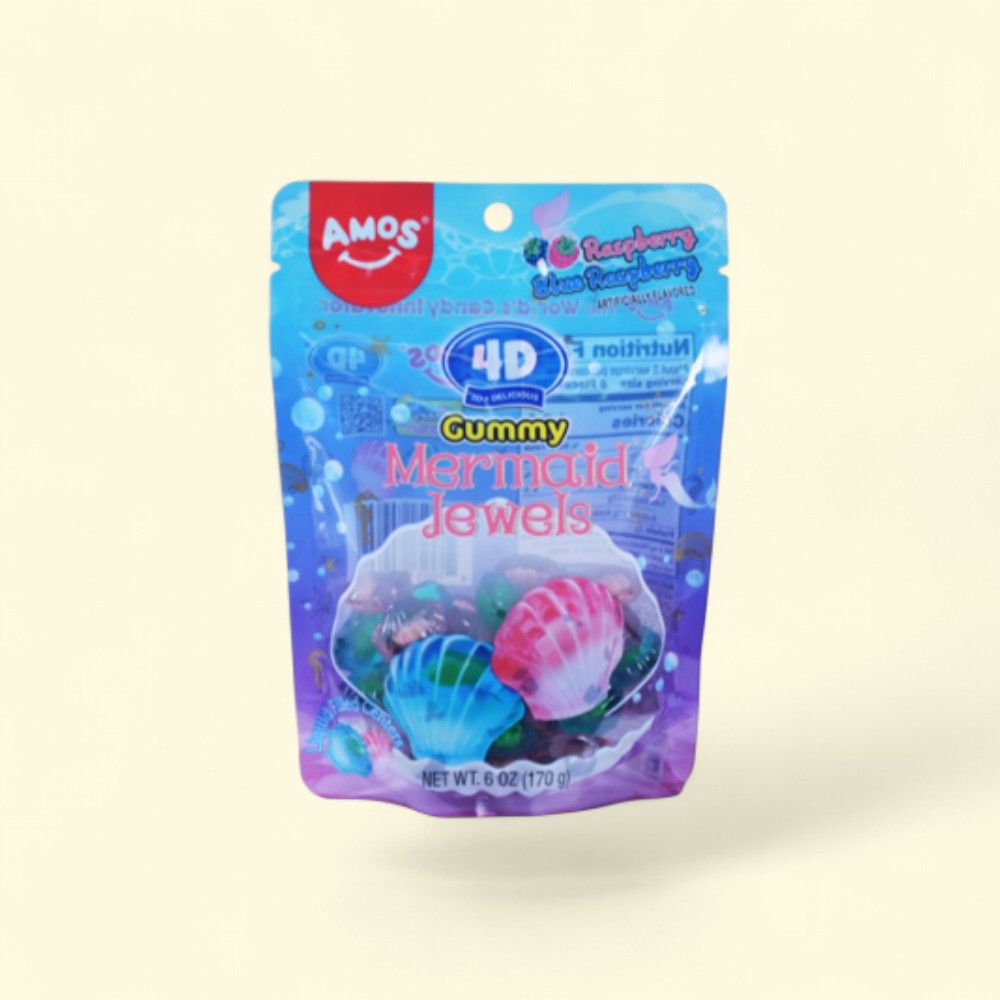 Amos 4D Gummy Mermaid Jewels - Raspberry Gummy Candy (6oz) — authentic US product shipped worldwide by Treatspree