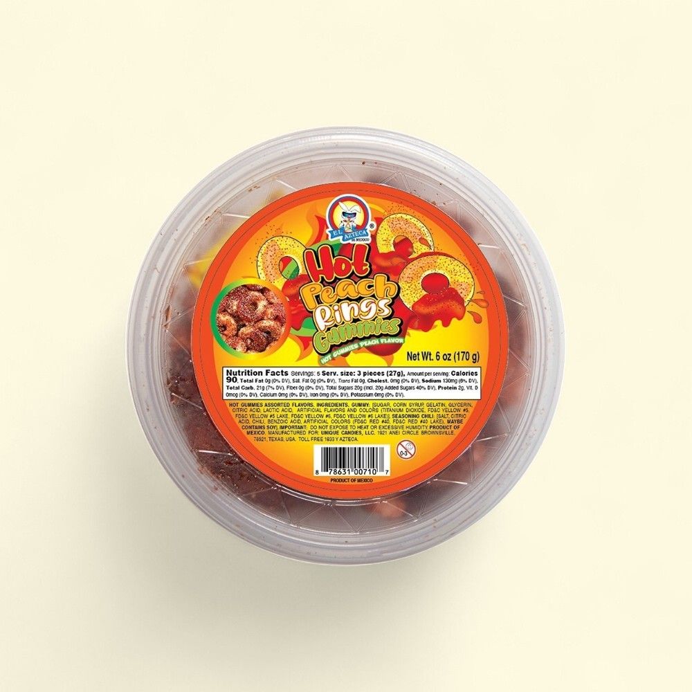 El Azteca Hot Peach Rings Gummies 6oz — authentic US product shipped worldwide by Treatspree