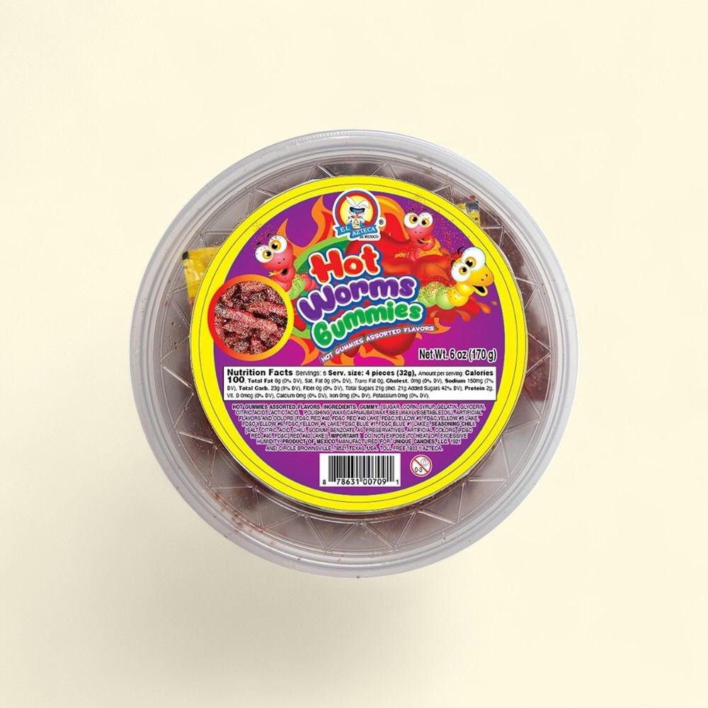 El Azteca Hot Worms Gummy Candy, Assorted Flavors, 6oz — authentic US product shipped worldwide by Treatspree