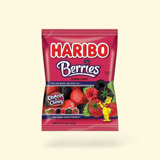 Haribo Raspberries Gummy Candy - 5 oz Bag — authentic US product shipped worldwide by Treatspree