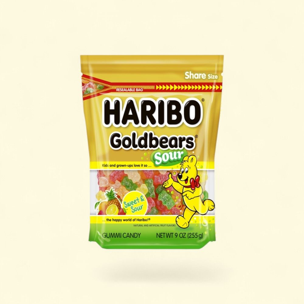Haribo Sour Goldbears Gummi Candy Stand-Up Bag, 9 oz — authentic US product shipped worldwide by Treatspree