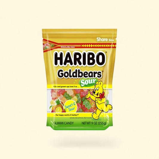 Haribo Sour Goldbears Gummi Candy Stand-Up Bag, 9 oz — authentic US product shipped worldwide by Treatspree