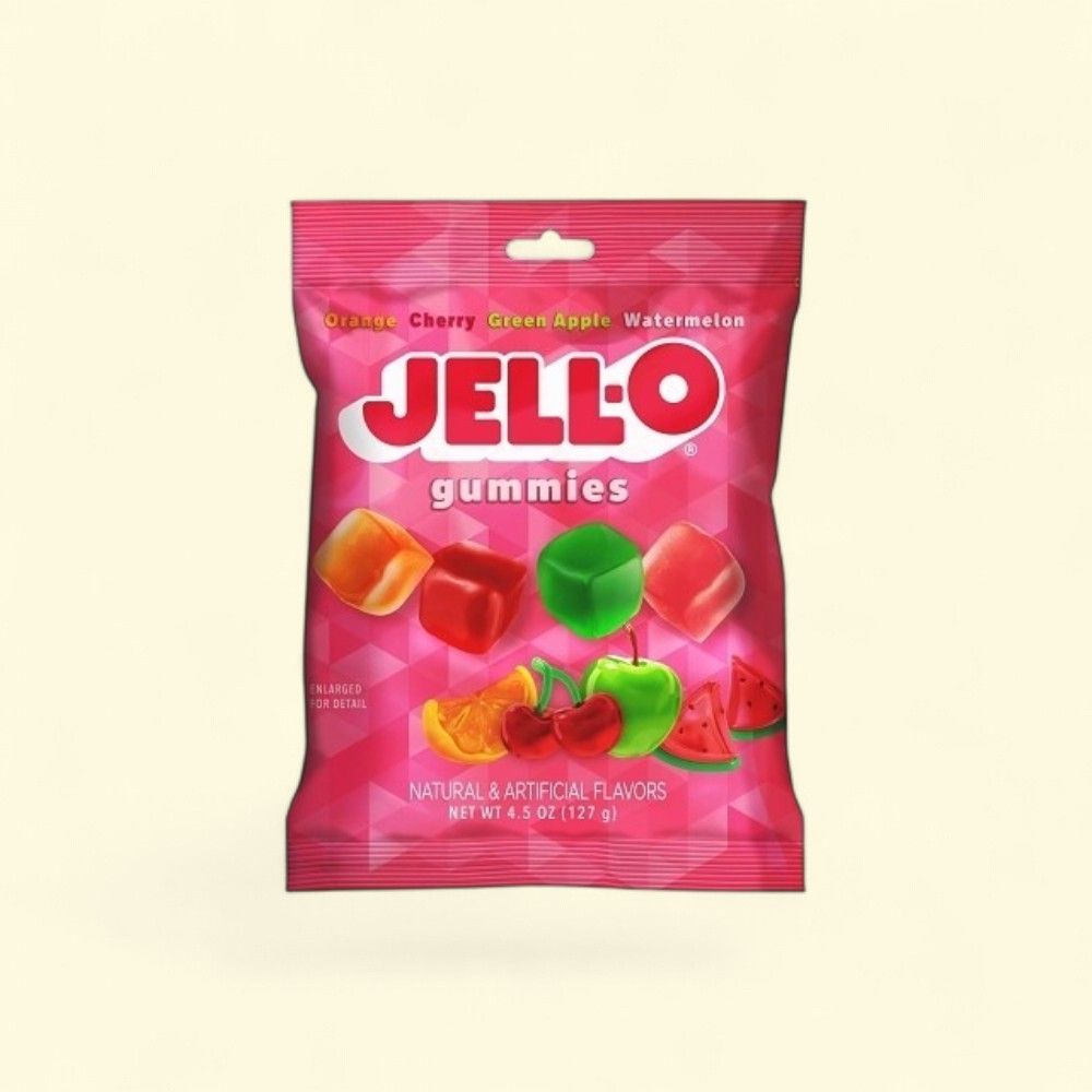 Jell-O Gummy Cubes Candy - Orange, Cherry, Green Apple, Watermelon — authentic US product shipped worldwide by Treatspree