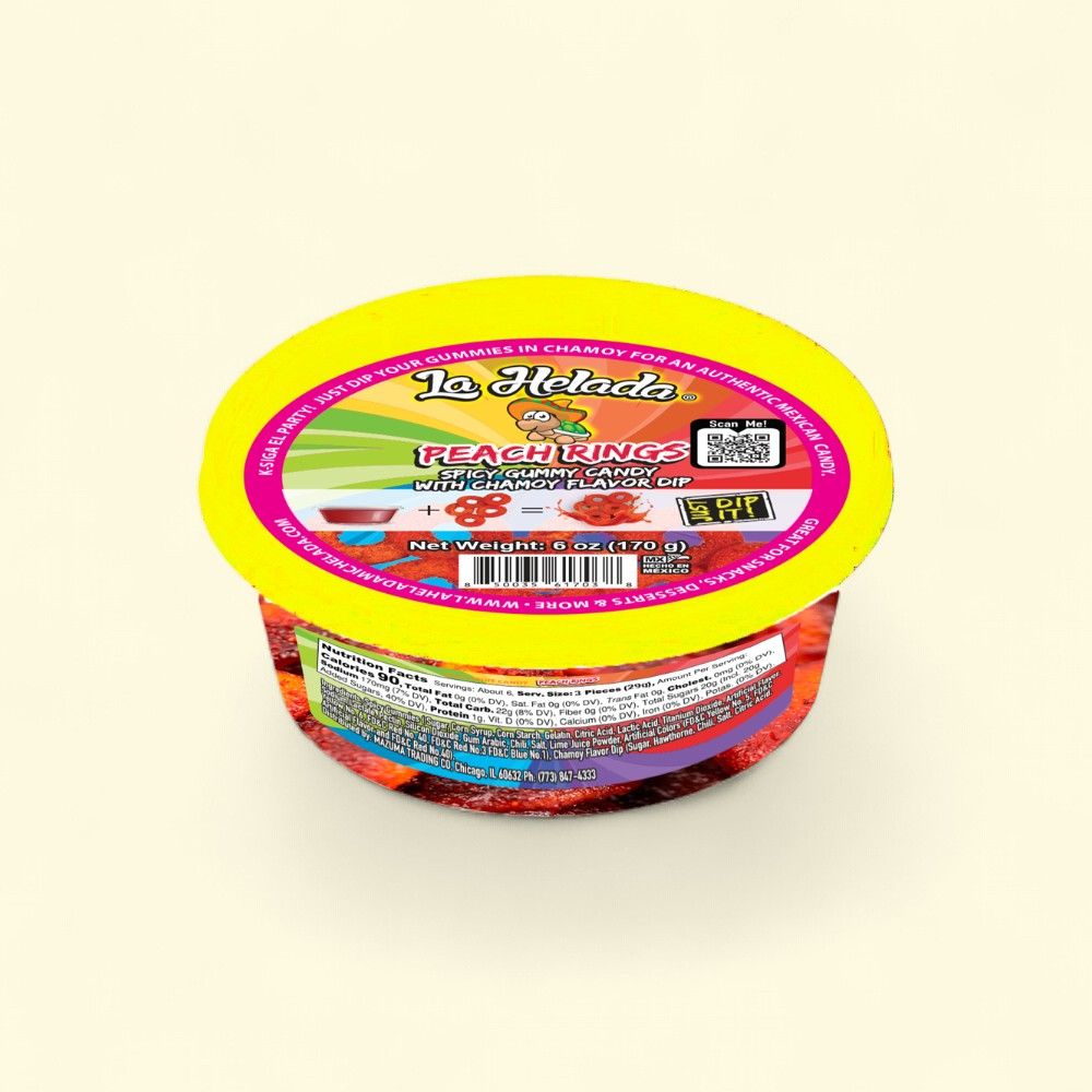 La Helada Gummy Peach Rings with Chamoy Dip, 6oz — authentic US product shipped worldwide by Treatspree