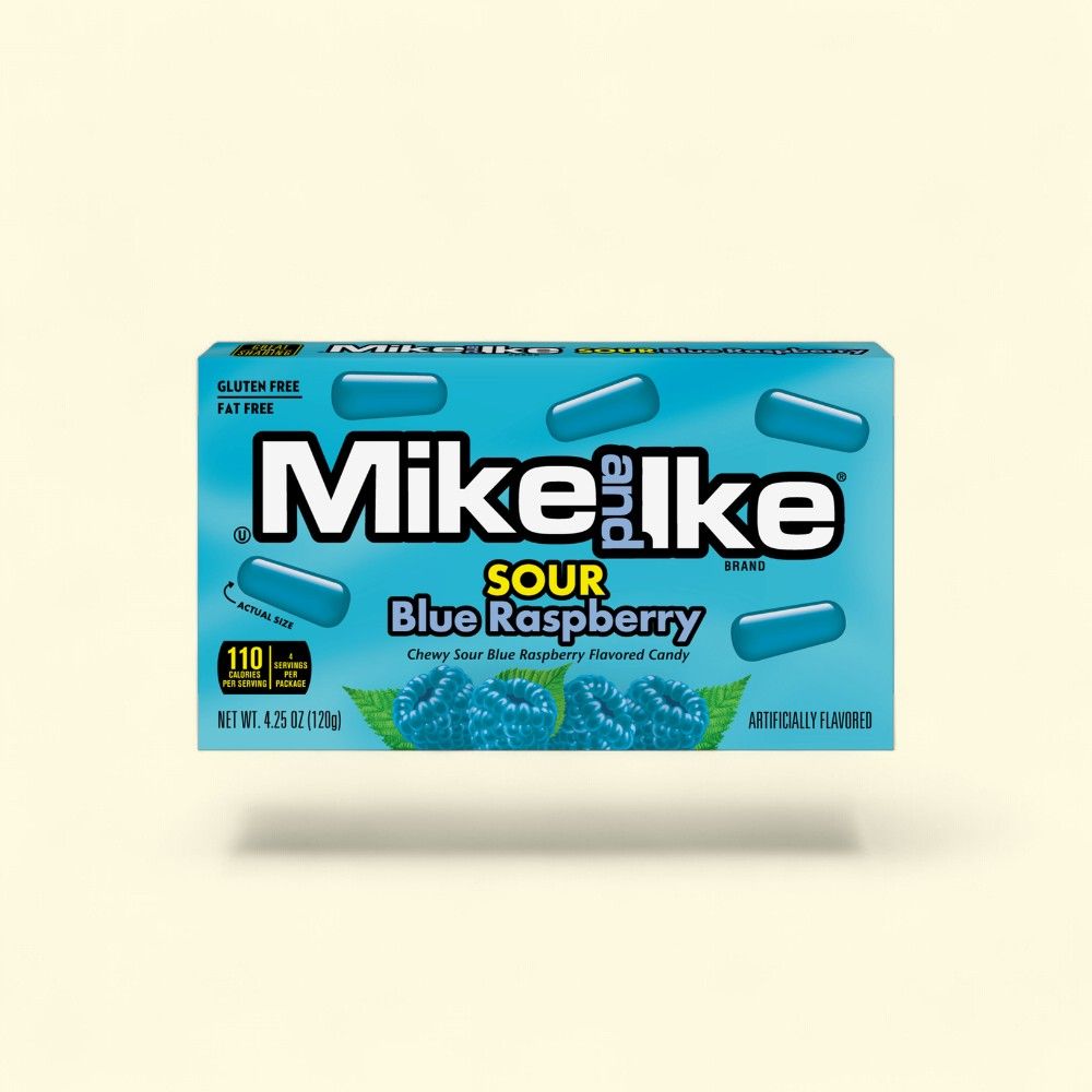 Mike and Ike Sour Blue Raspberry Theater Box Chewy Candy — authentic US product shipped worldwide by Treatspree