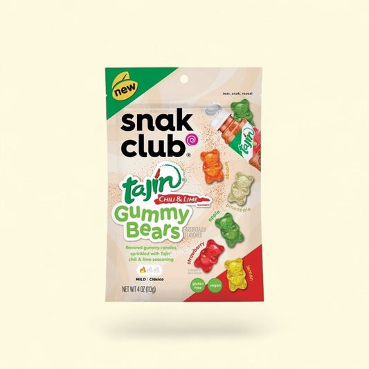 Snak Club Tajín Gummy Bears, Chili-Lime Seasoned, 4oz — authentic US product shipped worldwide by Treatspree