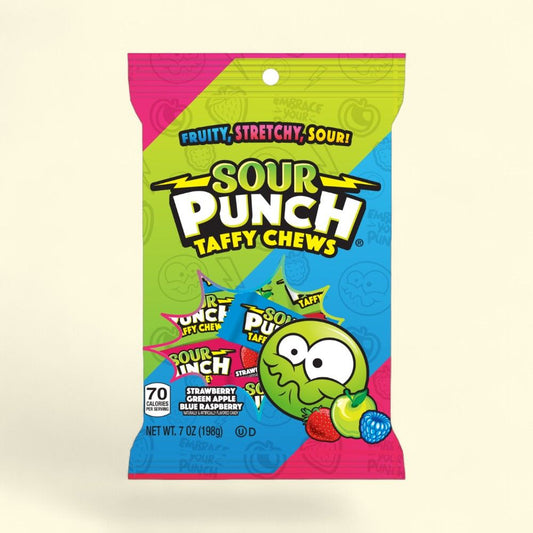 Sour Punch Taffy Chews - Strawberry, Green Apple, Blue Raspberry 7oz — authentic US product shipped worldwide by Treatspree