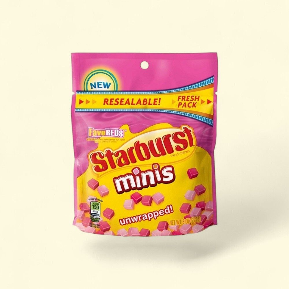 STARBURST Fave Reds Minis Chewy Candy Stand-Up Bag 8oz — authentic US product shipped worldwide by Treatspree