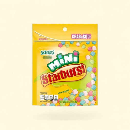Starburst Minis Sours Stand Up Bag, 8 oz — authentic US product shipped worldwide by Treatspree