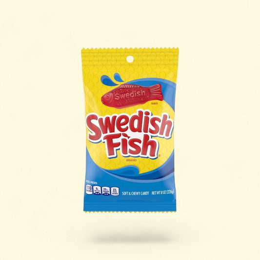 Swedish Fish Soft & Chewy Candy, Original Red Flavor, 8oz Bag — authentic US product shipped worldwide by Treatspree
