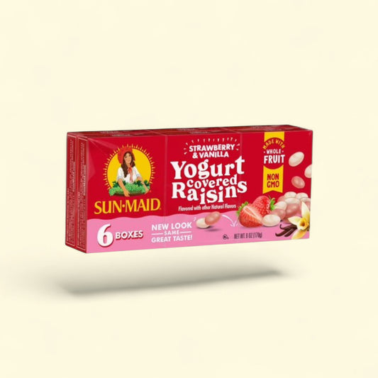 Sun-Maid Strawberry & Vanilla Yogurt Covered Raisins, 6-Pack/1oz — authentic US product shipped worldwide by Treatspree