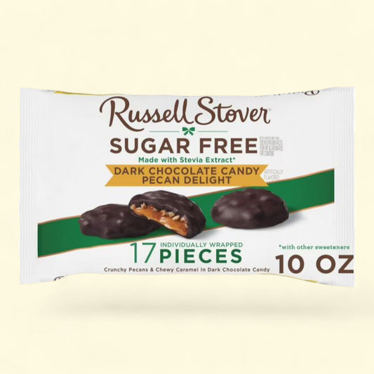RUSSELL STOVER Dark Chocolate Pecan Delights Candy, 10 oz.