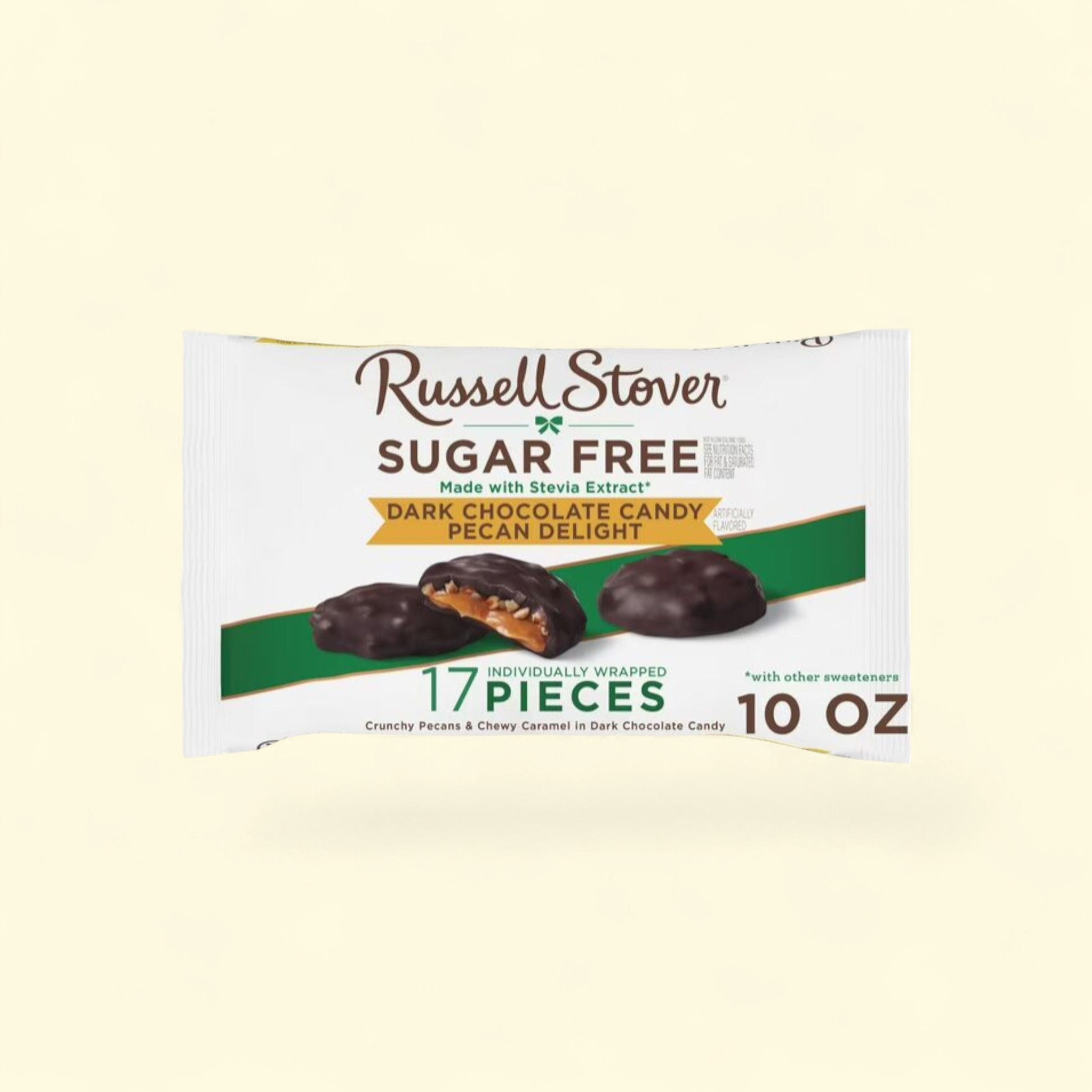 RUSSELL STOVER Dark Chocolate Pecan Delights Candy, 10 oz. — authentic US product shipped worldwide by Treatspree