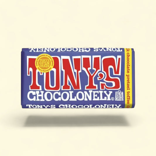 Tony's Chocolonely Dark Milk Chocolate Bar with Pretzel and Toffee,... — authentic US product shipped worldwide by Treatspree