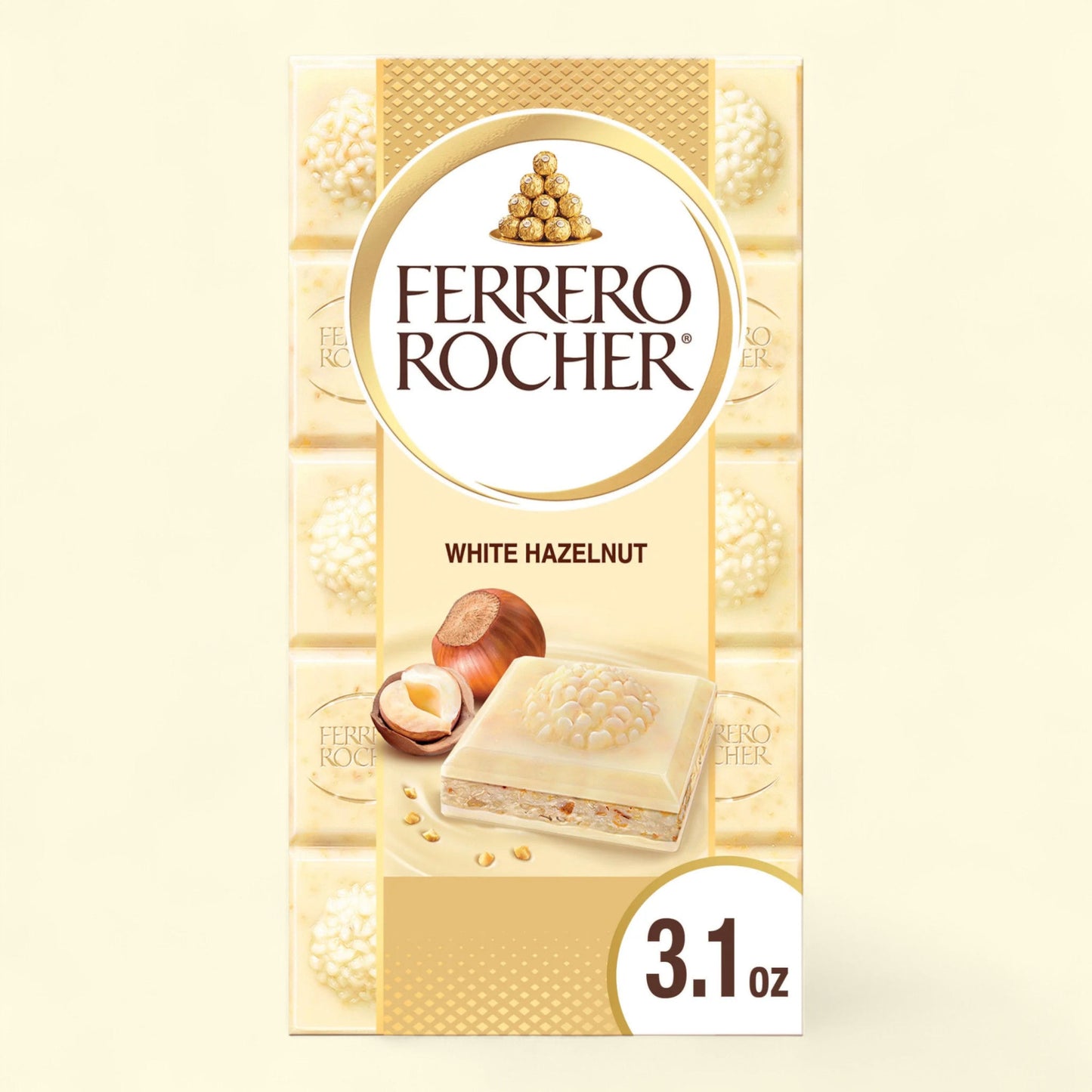 Ferrero Rocher Chocolate Bar, White Chocolate Hazelnut, 3.1 oz