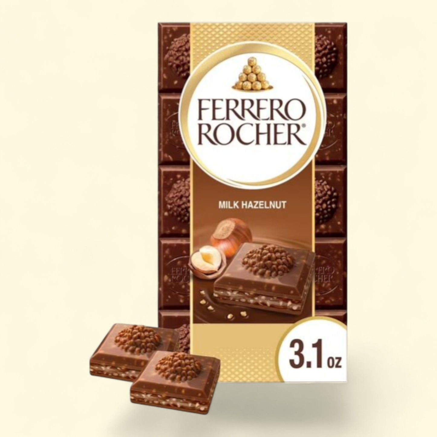 Ferrero Rocher Chocolate Bar, Milk Chocolate Hazelnut, 3.1 oz