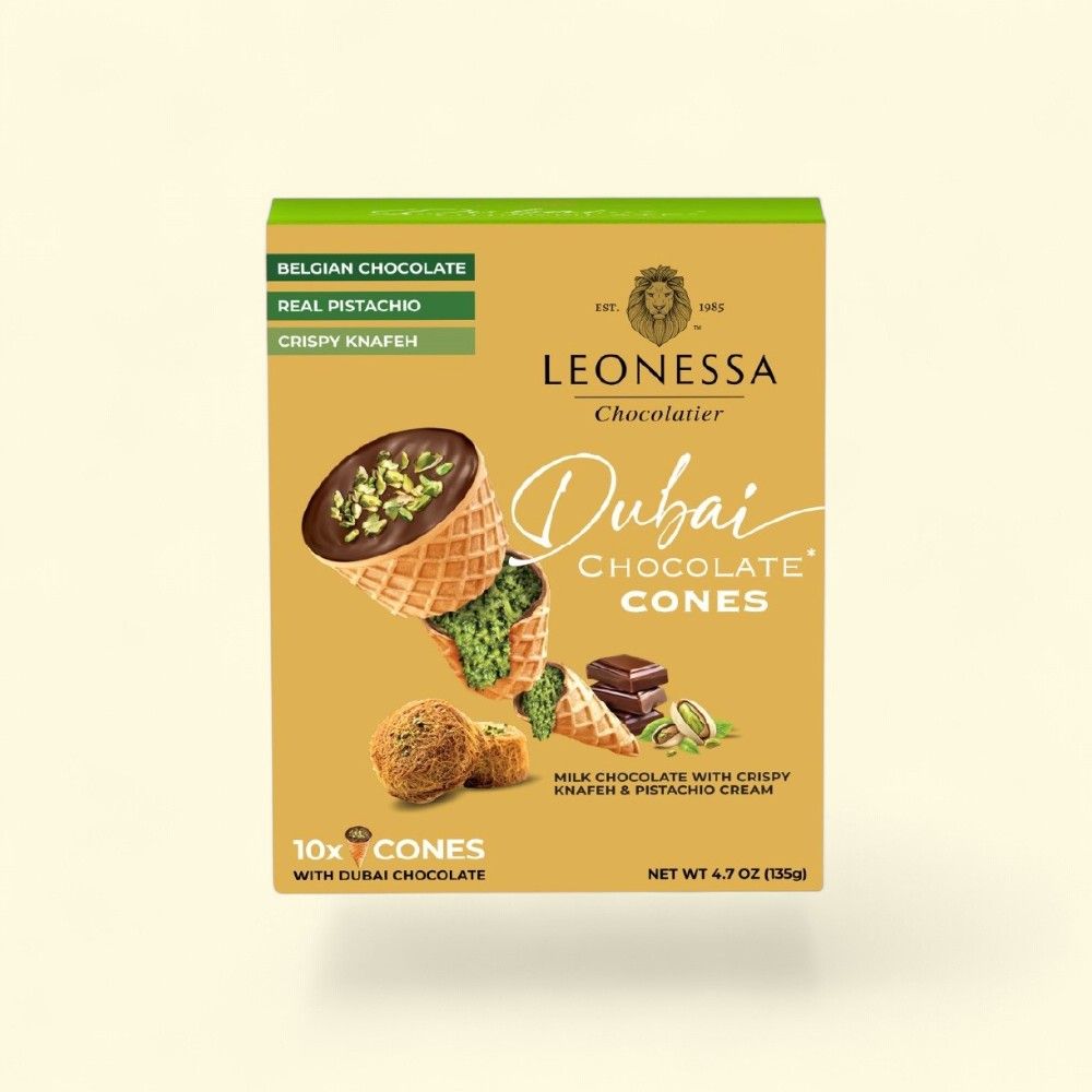 Leonessa Dubai Chocolate Cones 4.7oz 10-Pack — authentic US product shipped worldwide by Treatspree