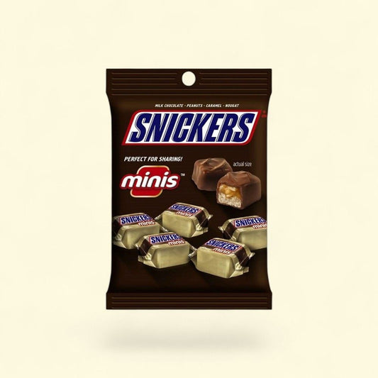 Snickers Mini Regular Chocolate Bars Hanging Bag 4.4oz — authentic US product shipped worldwide by Treatspree