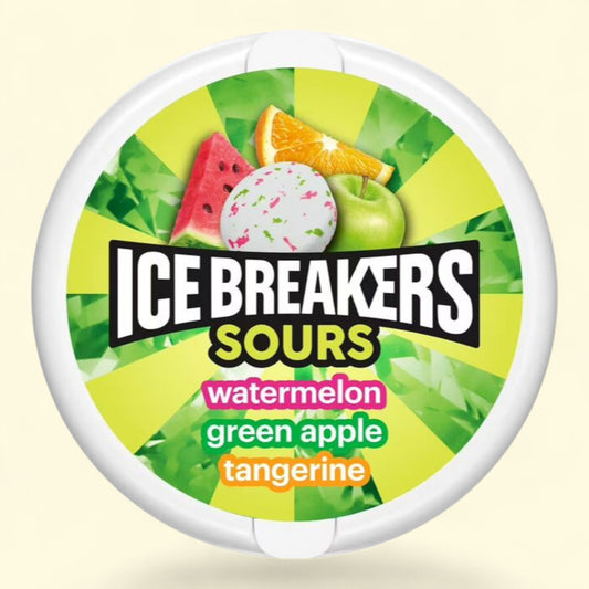 Ice Breakers Sours Assorted Fruit Flavored Sugar Free Mints, 1.5 oz Tin